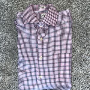 Pink Blue Plaid Check Peter Millar LS classic fit dress work business Shirt LL